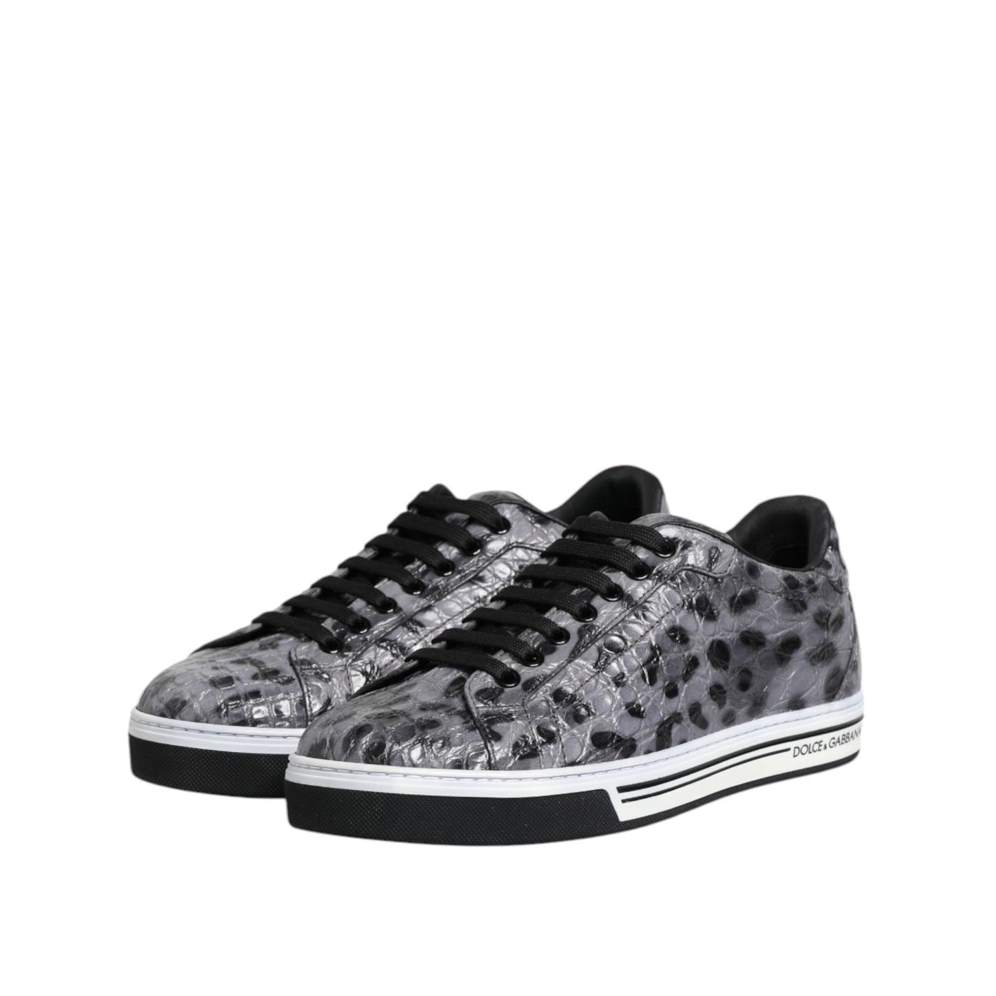 Dolce & Gabbana Gray Leather Leopard Low Top Sneakers Shoes MV7727-39