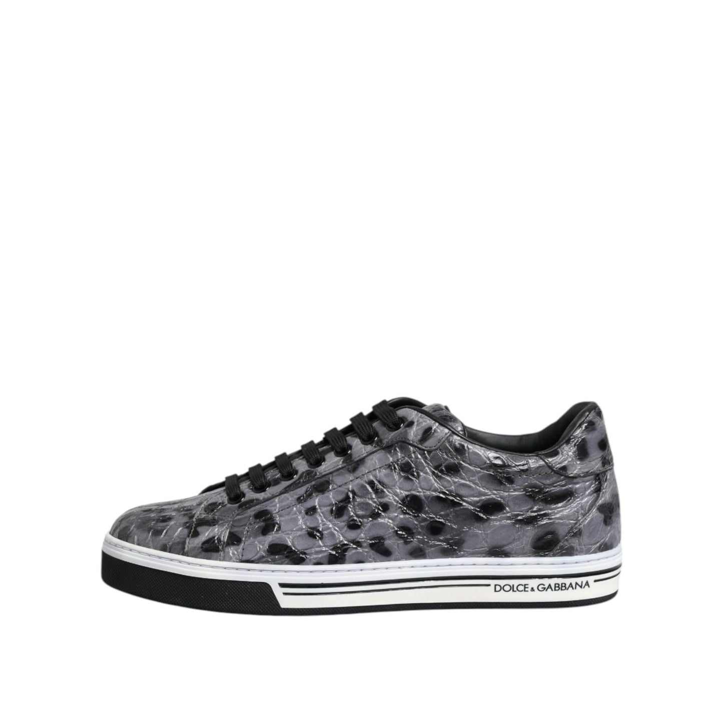 Dolce & Gabbana Gray Leather Leopard Low Top Sneakers Shoes MV7727-39