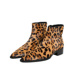 Dolce & Gabbana Brown Leopard Calf Fur Ankle Boots Shoes LA11624-40