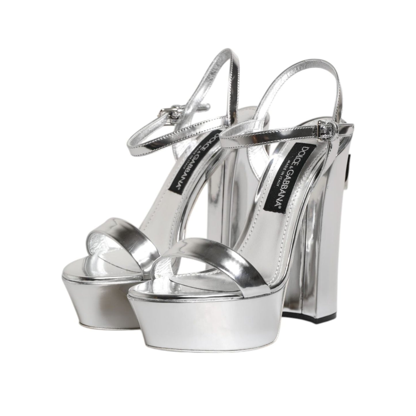Dolce & Gabbana Silver Leather Platform Keira Sandals Shoes LA11473-36