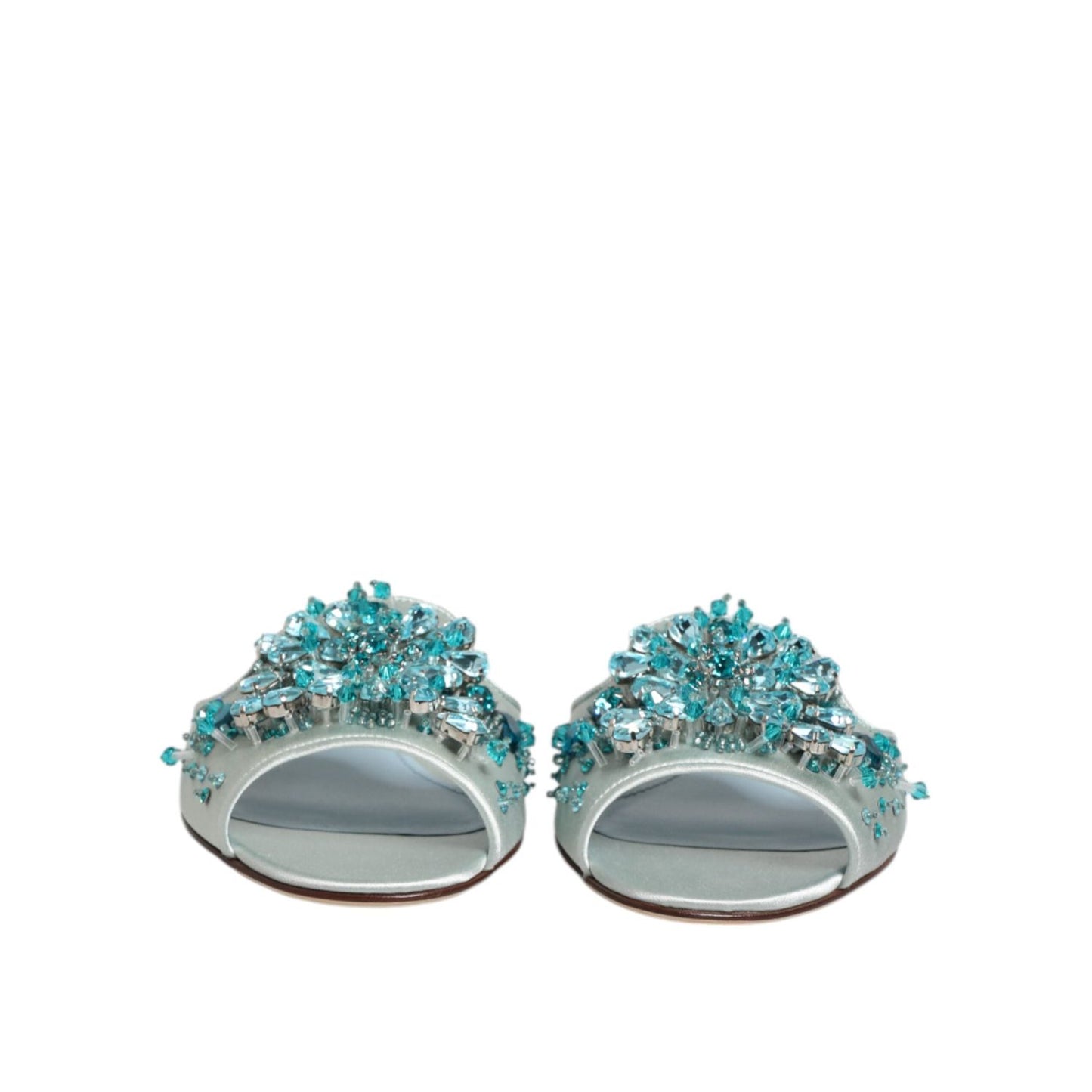 Dolce & Gabbana Silver Blue Leather Bead Embellish Slide Shoes LA12824-35