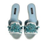 Dolce & Gabbana Silver Blue Leather Bead Embellish Slide Shoes LA12824-35