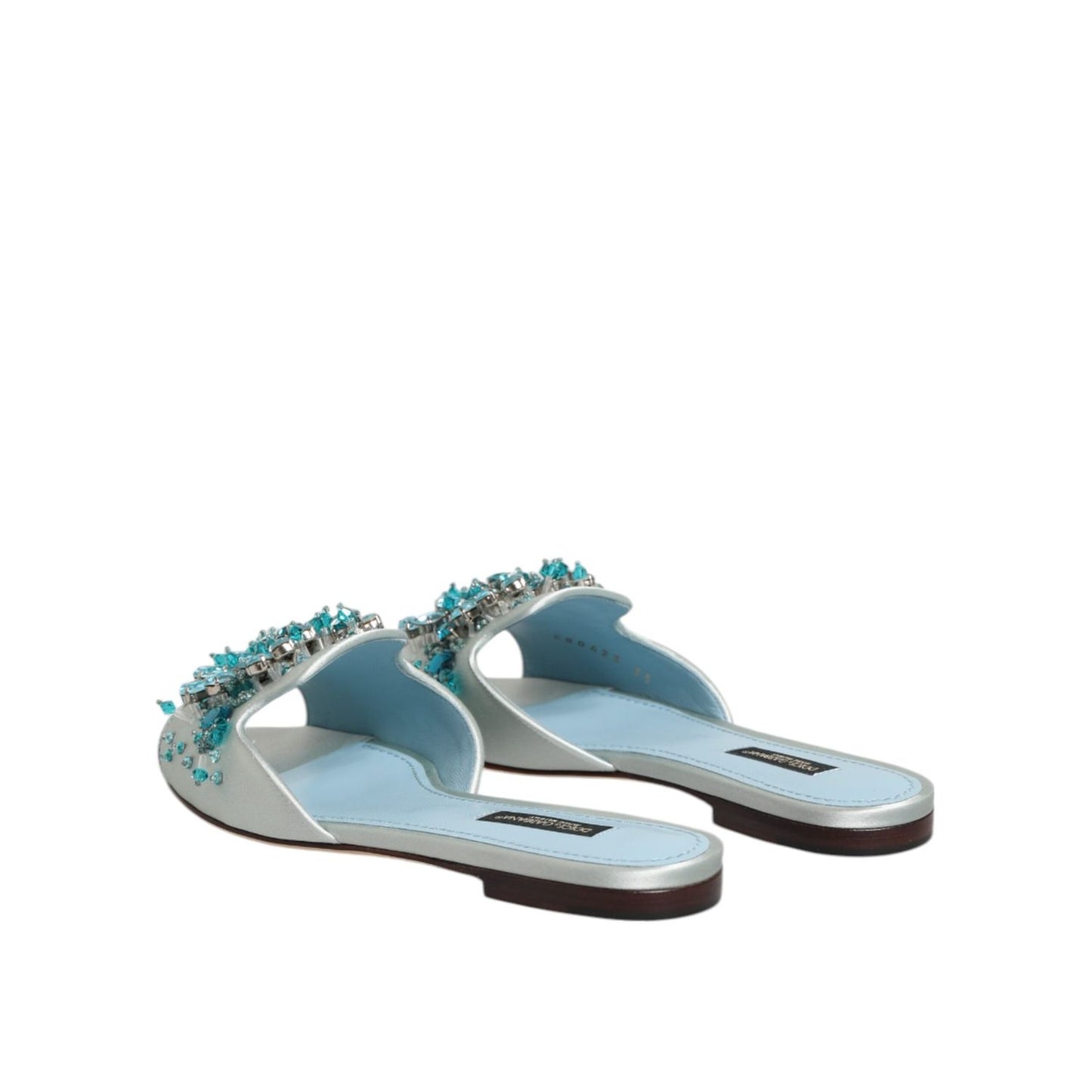Dolce & Gabbana Silver Blue Leather Bead Embellish Slide Shoes LA12824-35
