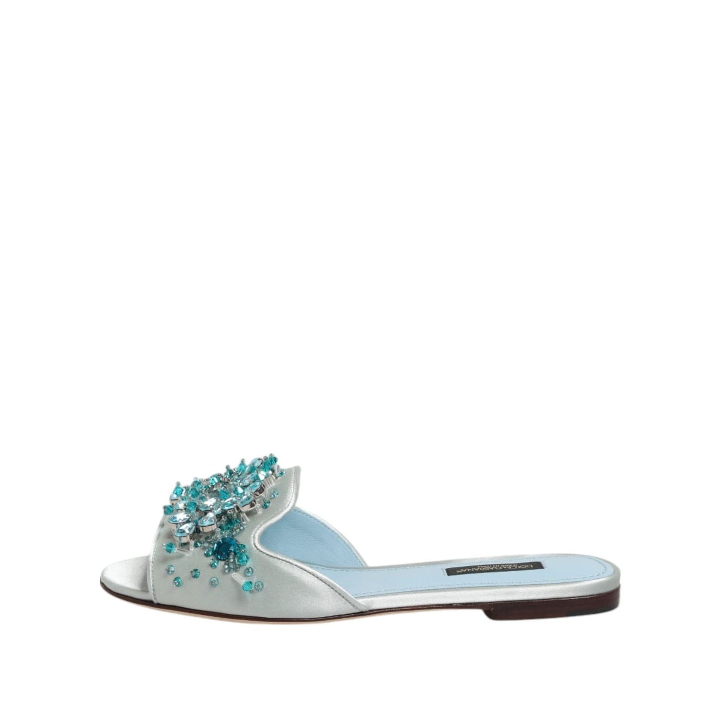 Dolce & Gabbana Silver Blue Leather Bead Embellish Slide Shoes LA12824-35