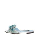 Dolce & Gabbana Silver Blue Leather Bead Embellish Slide Shoes LA12824-35