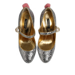Dolce & Gabbana Silver Glitter Mink Fur VALLY Pumps Shoes LA12759-37
