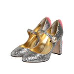 Dolce & Gabbana Silver Glitter Mink Fur VALLY Pumps Shoes LA12759-37