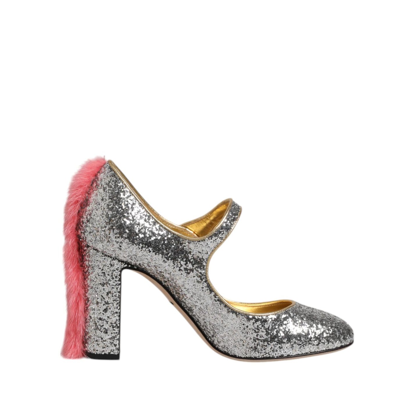 Dolce & Gabbana Silver Glitter Mink Fur VALLY Pump Shoes LA12827-37