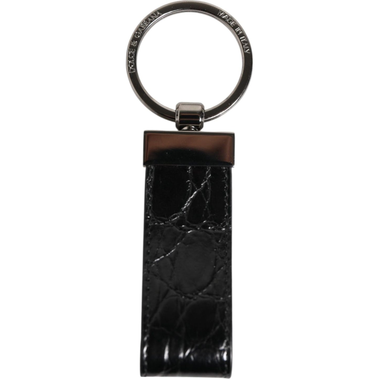 Dolce & Gabbana Black Leather Logo Metal Ring Keychain Holder Men Keyring SMY10704