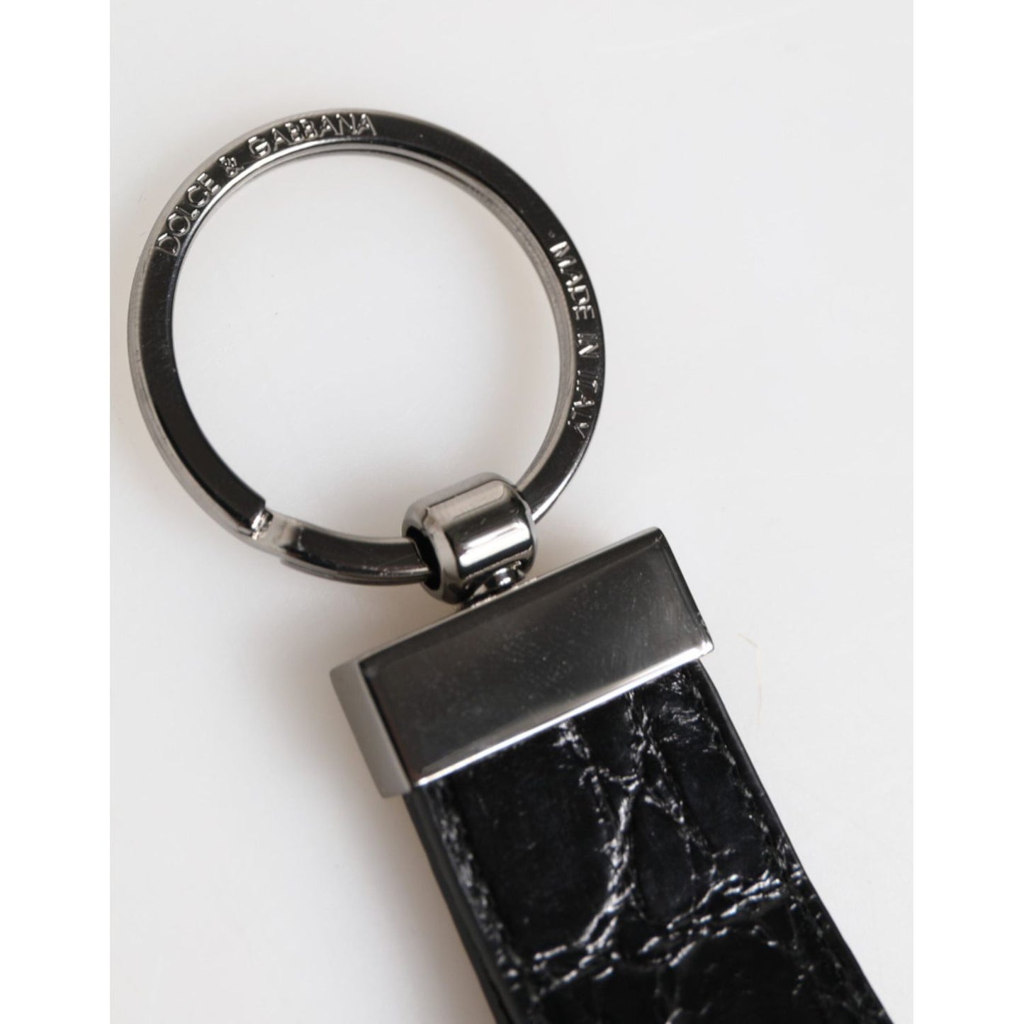 Dolce & Gabbana Black Leather Logo Metal Ring Keychain Holder Men Keyring SMY10704