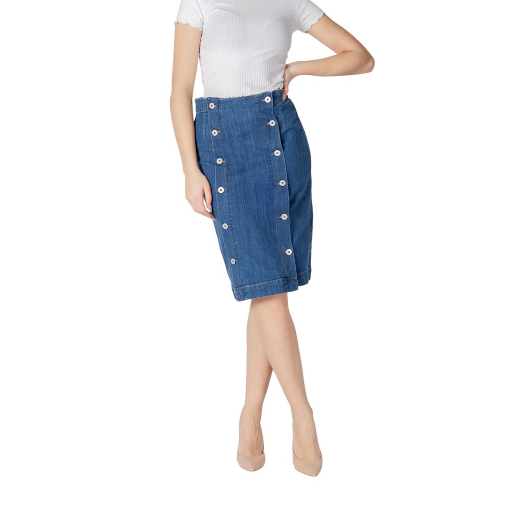 ICHI Blue Cotton Long Skirt