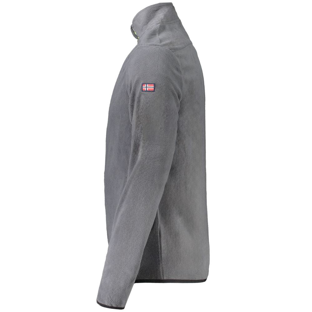 Side view of Norway 1963 Gray Polyester Sweatshirt with long sleeves, fleece material, and zip pockets featuring logo embroidery.