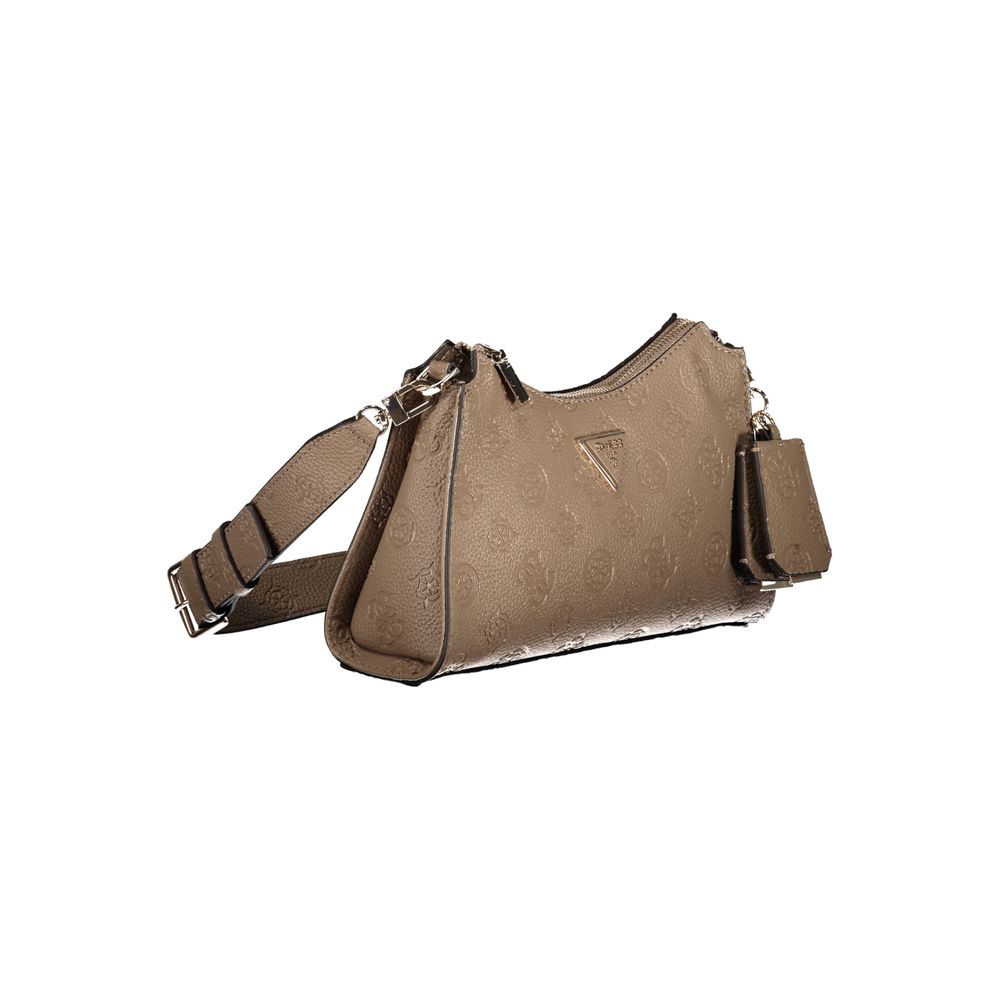 Guess Jeans Beige Polyethylene Handbag with adjustable strap, external pocket, contrasting details, and protective feet.
