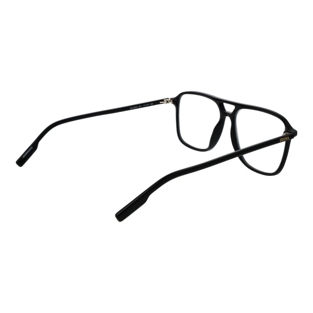 Ermenegildo Zegna Black Acetate Glasses (Frames), full-rim aviator style, for men, with black acetate frame and demo lenses.