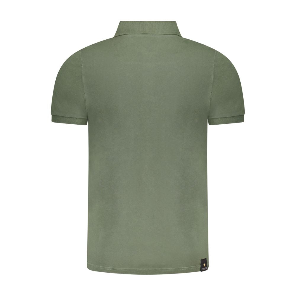Back view of Accademia Militare Green Cotton Polo Shirt, short sleeve with 3 buttons and logo print, military academy design.