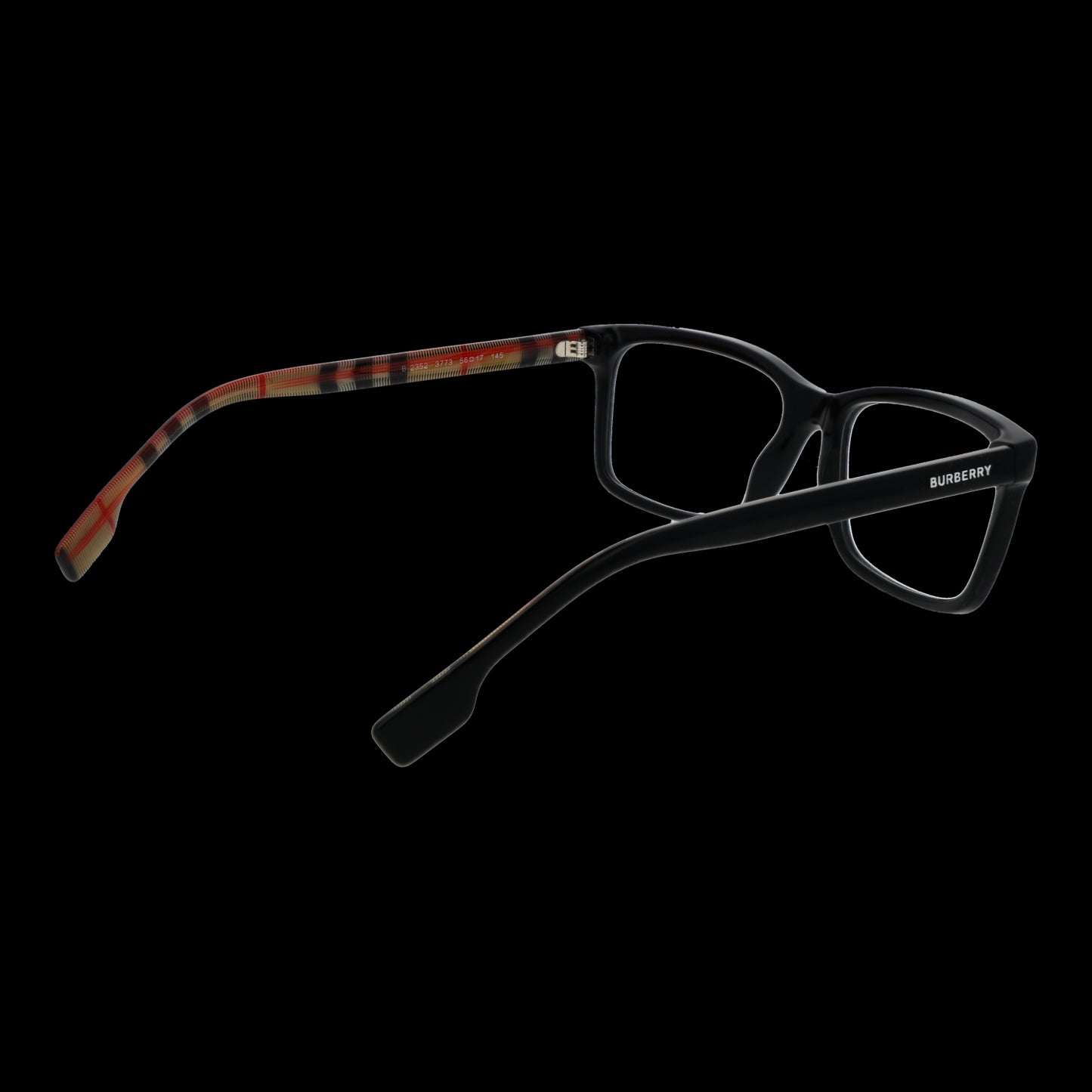 BURBERRY MOD. 0BE2352 563773 unisex eyeglasses, black frame with iconic check, side view