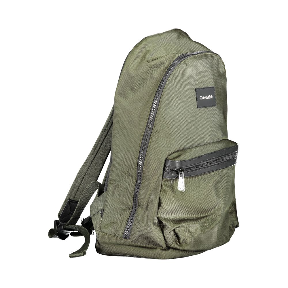 Calvin Klein Green Polyester Backpack with adjustable straps, external and internal pockets, and laptop holder, made from 95% recycled material.