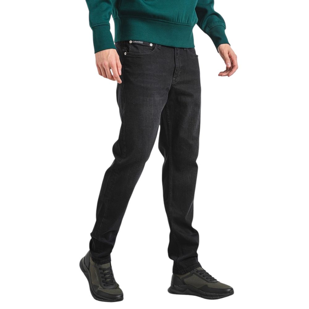 Calvin Klein Jeans Black Cotton Slim Fit Jeans for men, modern tapered design, high-quality stretch denim, versatile wardrobe essential