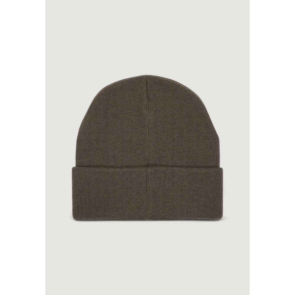 Calvin Klein Jeans Brown Wool Cap (Baseball Hat) - Stylish thick embroidery beanie for men's winter wear, made of wool and cashmere blend.