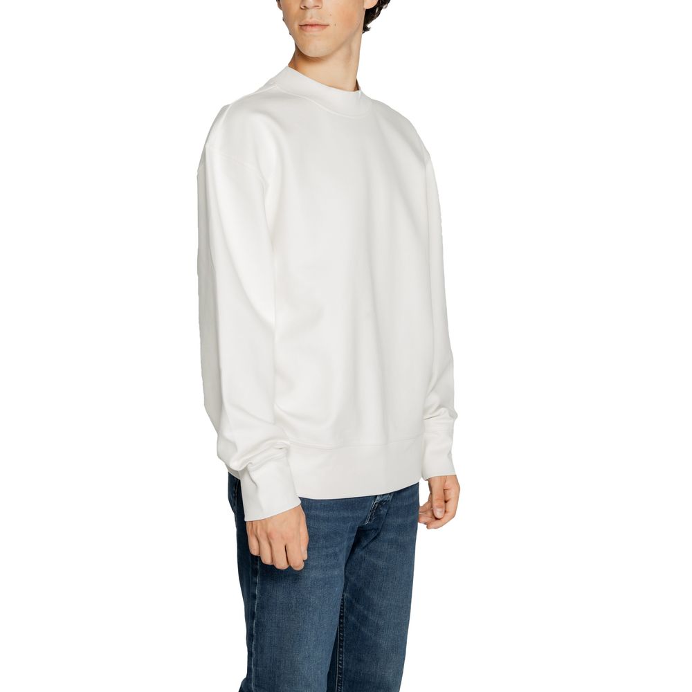 Calvin Klein Jeans White Recycled Cotton Sweatshirt, men's crewneck, modern design