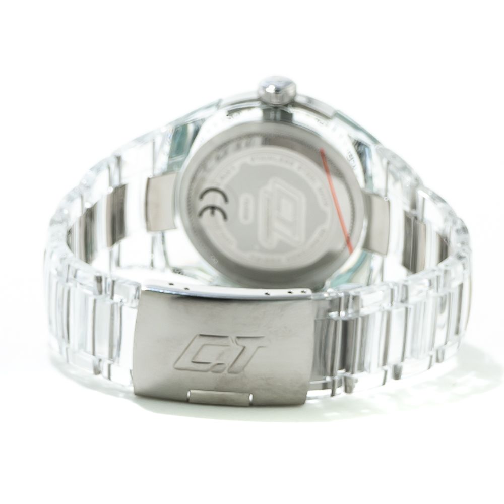 Back view of Chronotech Transparent Polycarbonate Bracelet Watch showcasing clasp and bracelet details