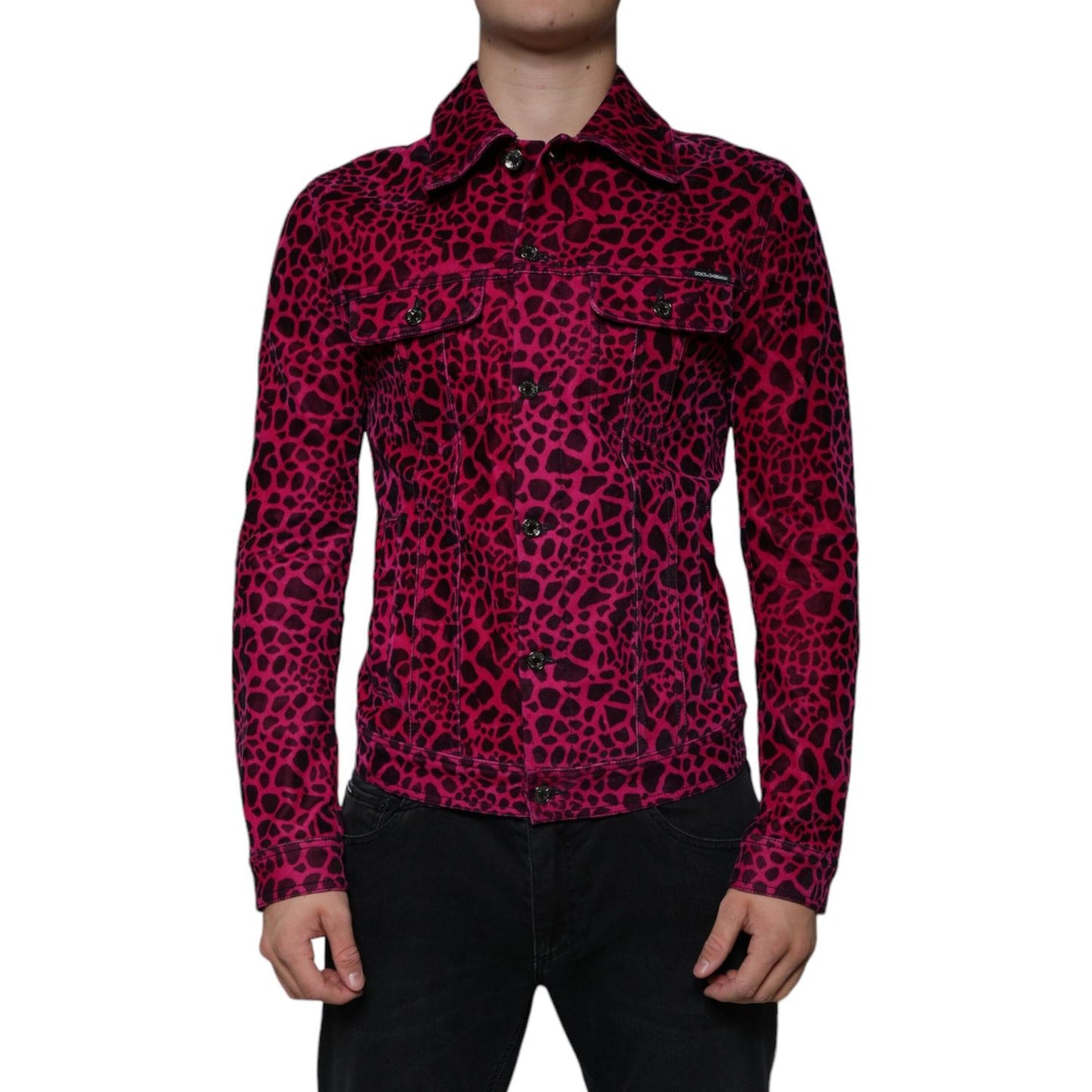 Dolce & Gabbana Fuchsia Leopard Button Down Collared Jacket TSH86590-48