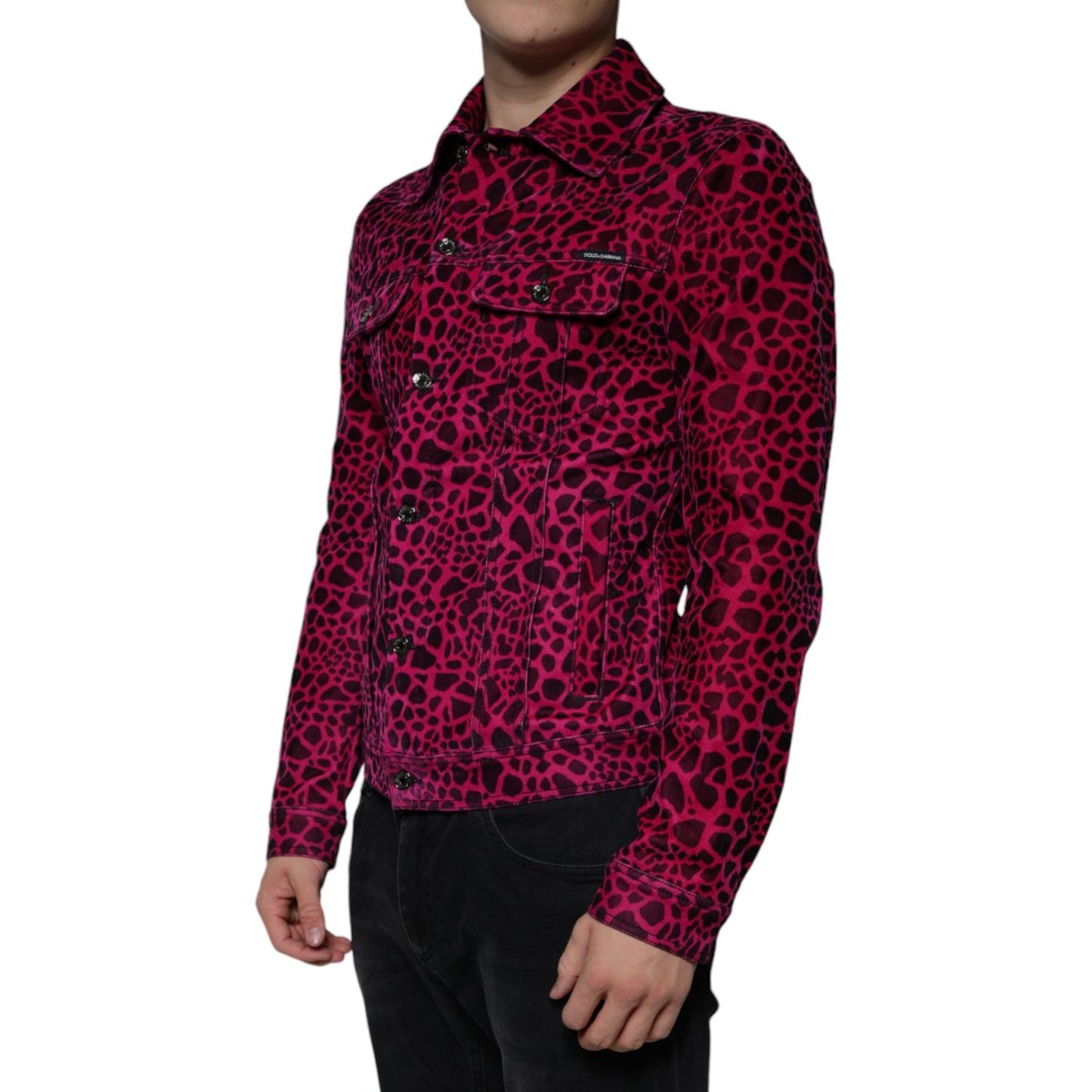 Dolce & Gabbana Fuchsia Leopard Button Down Collared Jacket TSH86590-48