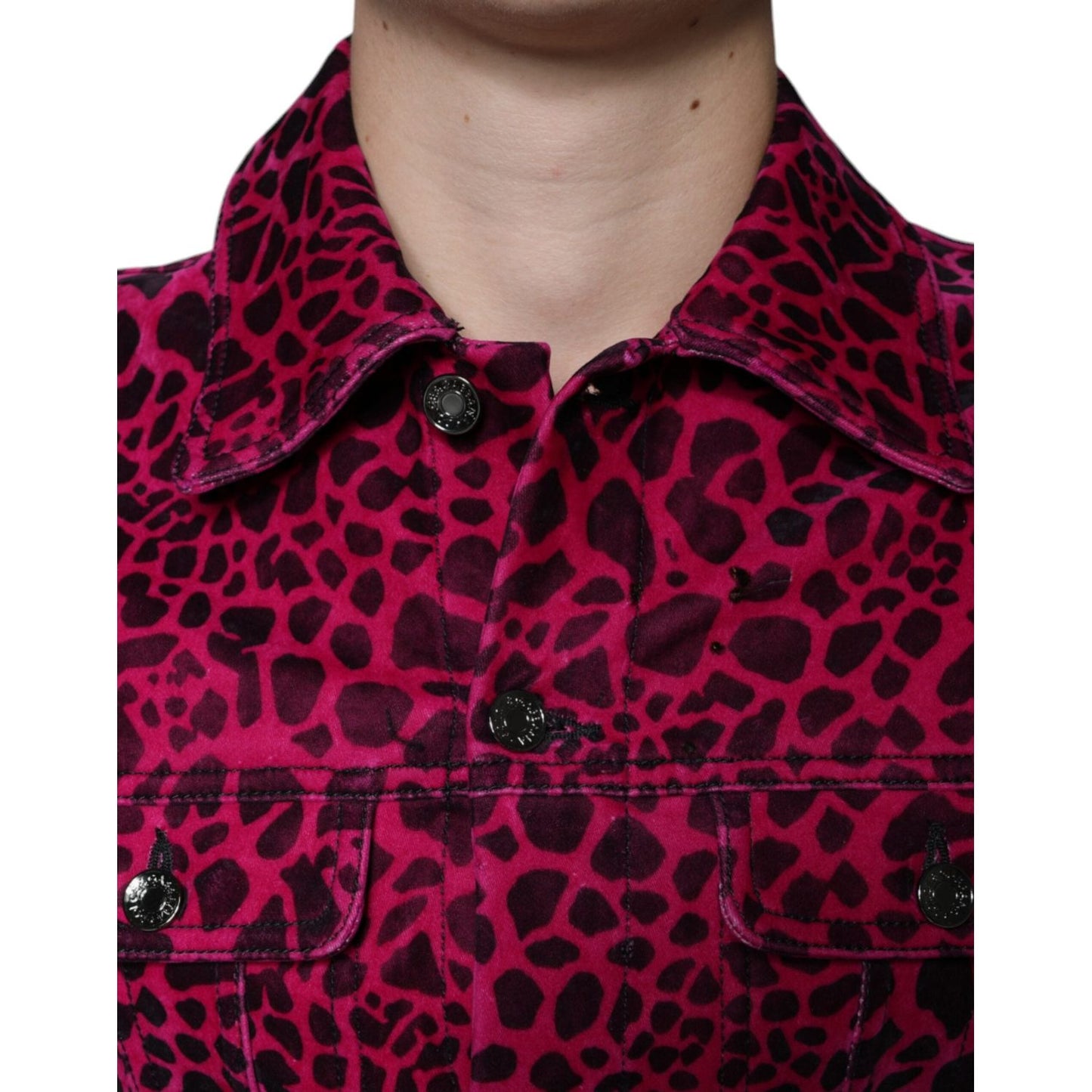Dolce & Gabbana Fuchsia Leopard Button Down Collared Jacket TSH86590-48