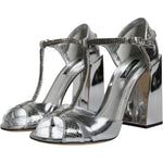 Dolce & Gabbana Silver Leather T-strap Heels Sandals Shoes LA11810-38
