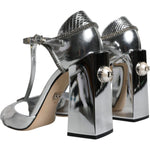 Dolce & Gabbana Silver Leather T-strap Heels Sandals Shoes LA11810-38