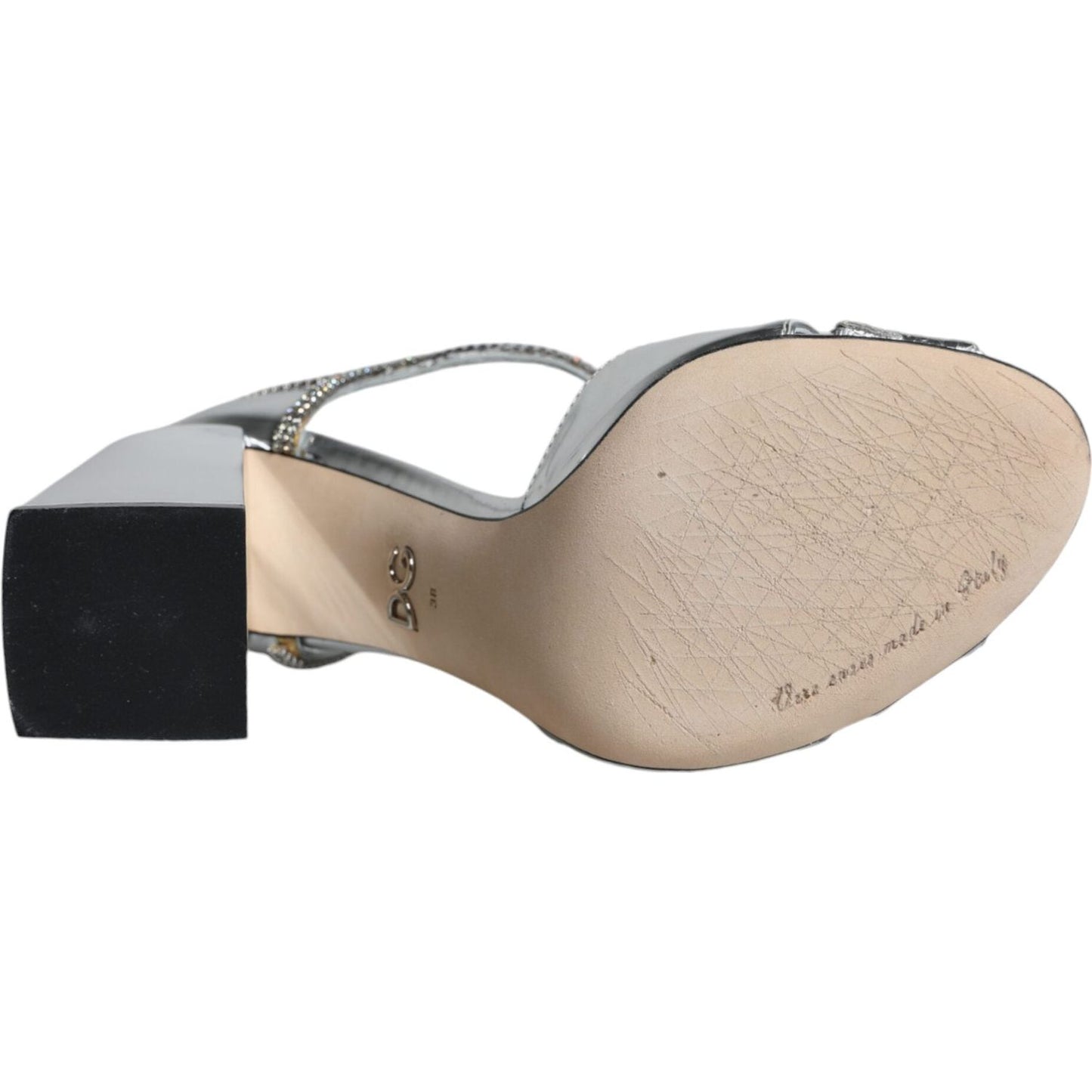 Dolce & Gabbana Silver Leather T-strap Heels Sandals Shoes LA11810-38