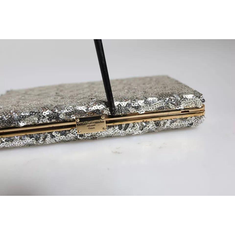 Dolce & Gabbana Silver Sequined Clutch Evening Crossbody Bag BAG4130