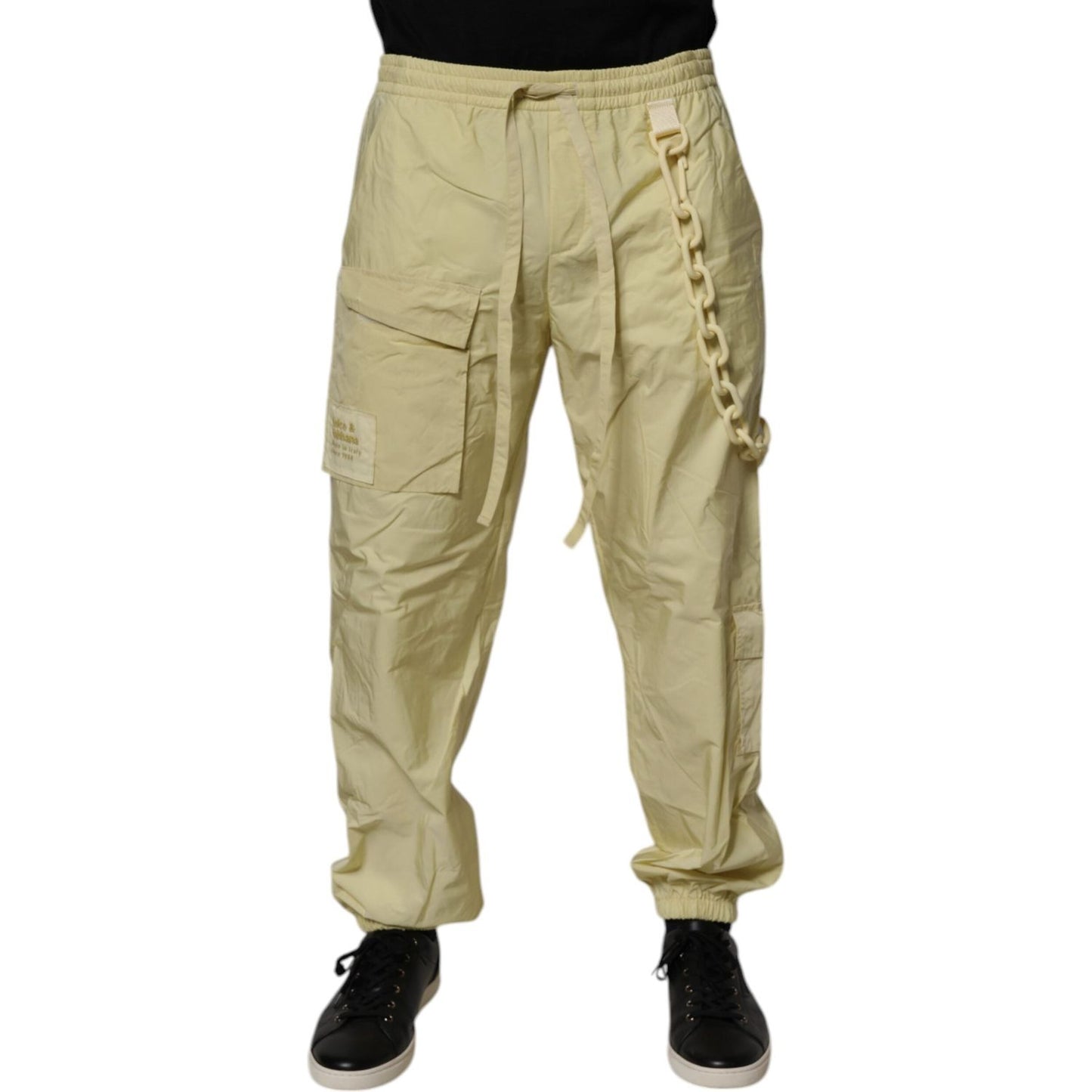 Dolce & Gabbana Yellow Nylon Cargo Chain Men Jogger Pants PAN75193-48