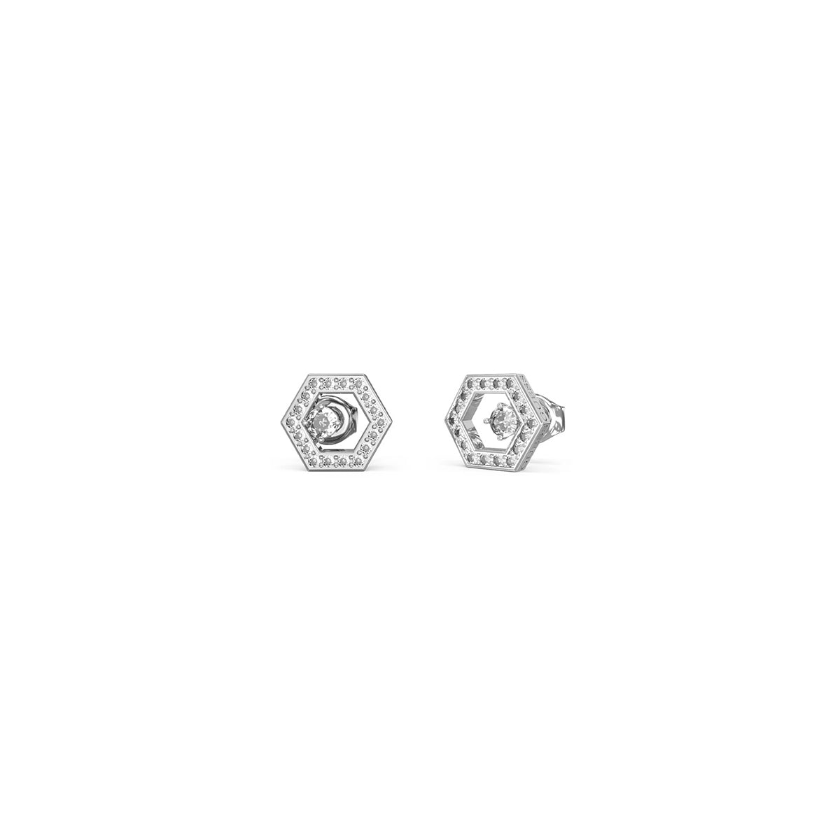 Hexagon-shaped earrings from GUESS JEWELS JEWELRY Mod. JUBE04651JWRHT-U collection, featuring intricate gemstone details.