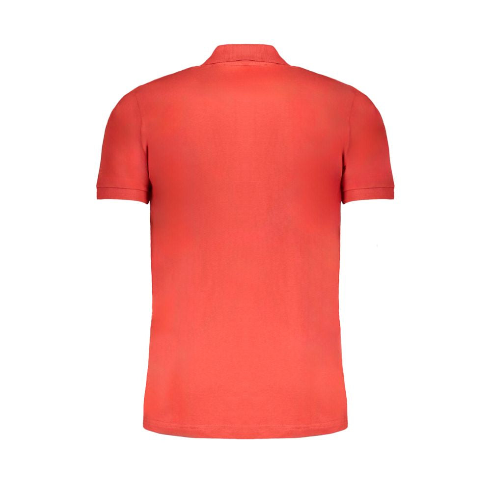 Gianmarco Venturi Red Cotton Polo Shirt, back view, short-sleeved with 3 buttons and contrast embroidery logo