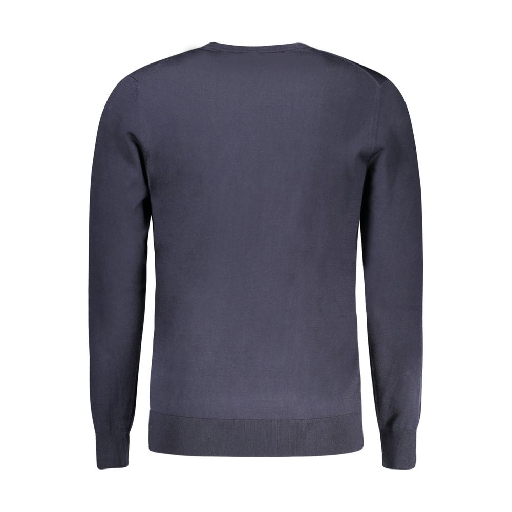 Back view of Guess Jeans Blue Viscose Sweater, long-sleeved, crew neck with logo application.