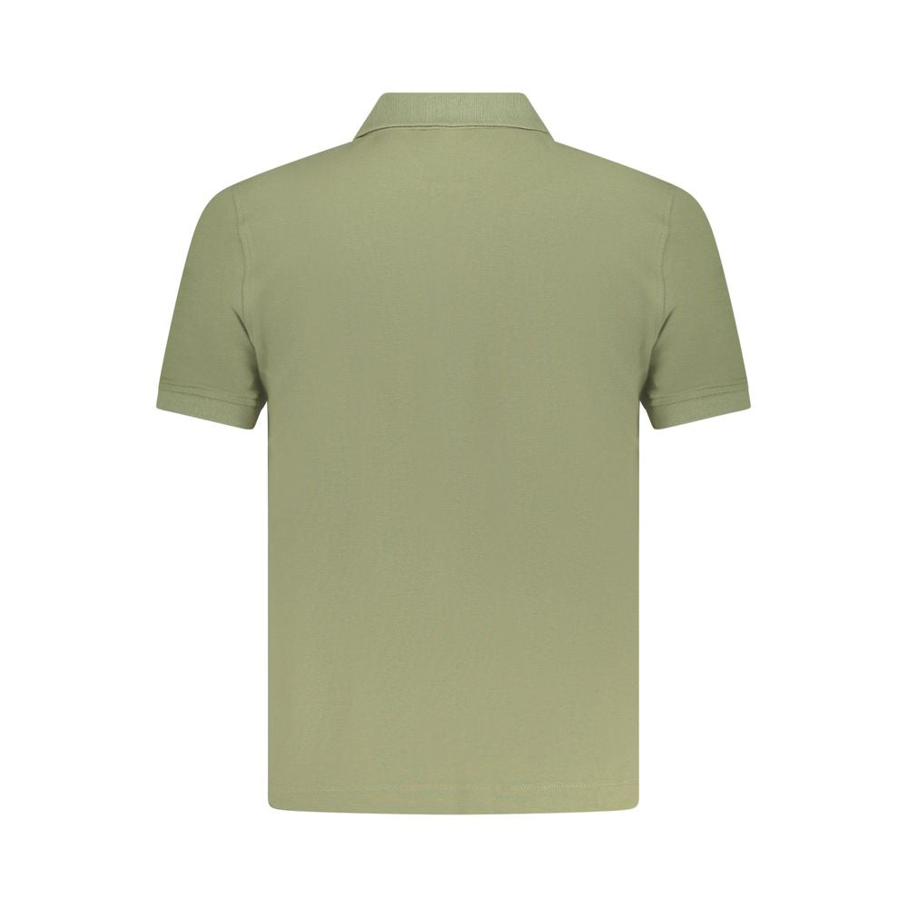Back view of K-WAY Green Cotton Polo Shirt with short sleeves, 2 buttons, application, logo.
