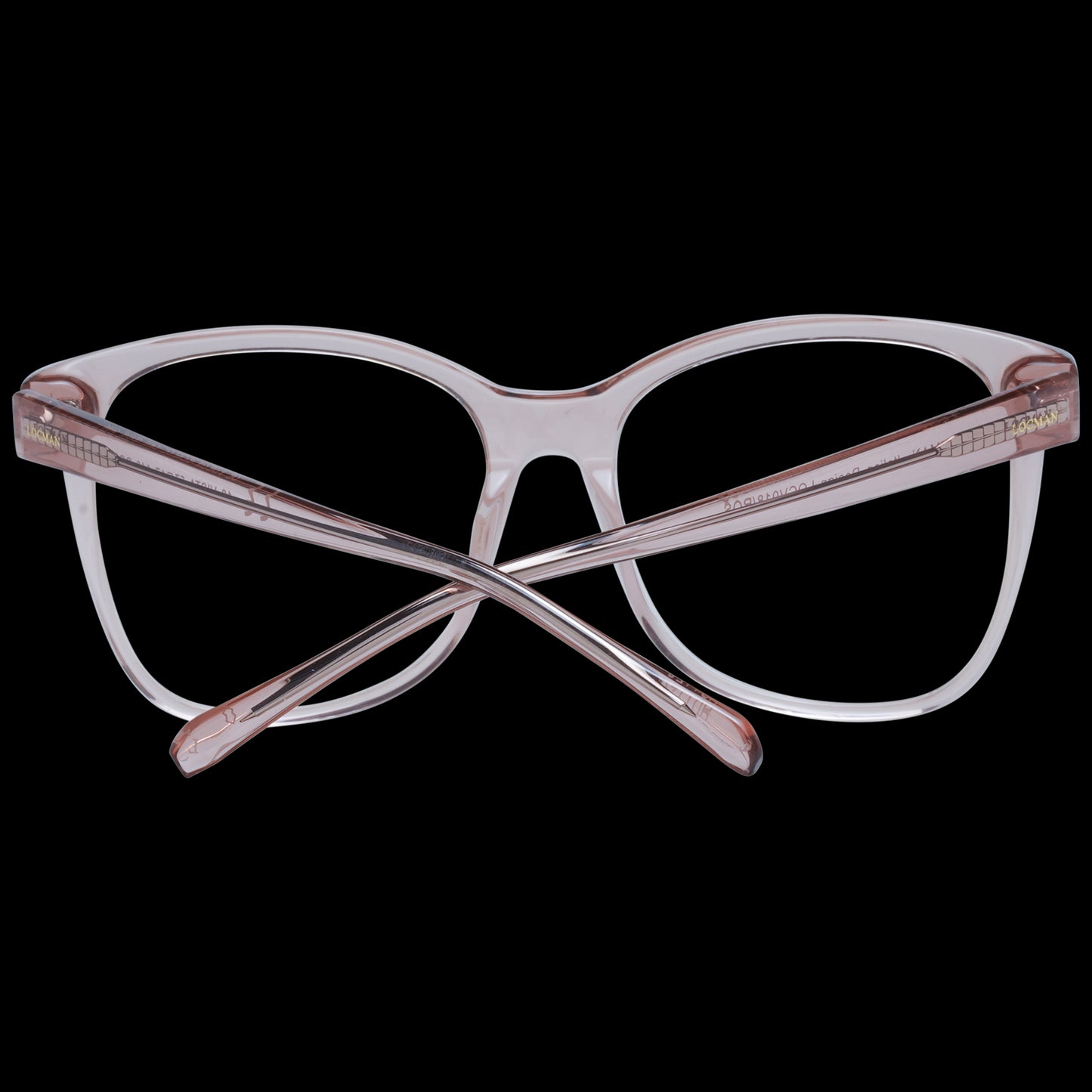 Stylish women's eyeglasses with a sleek clear frame viewed from the rear angle, showcasing the design and transparency.