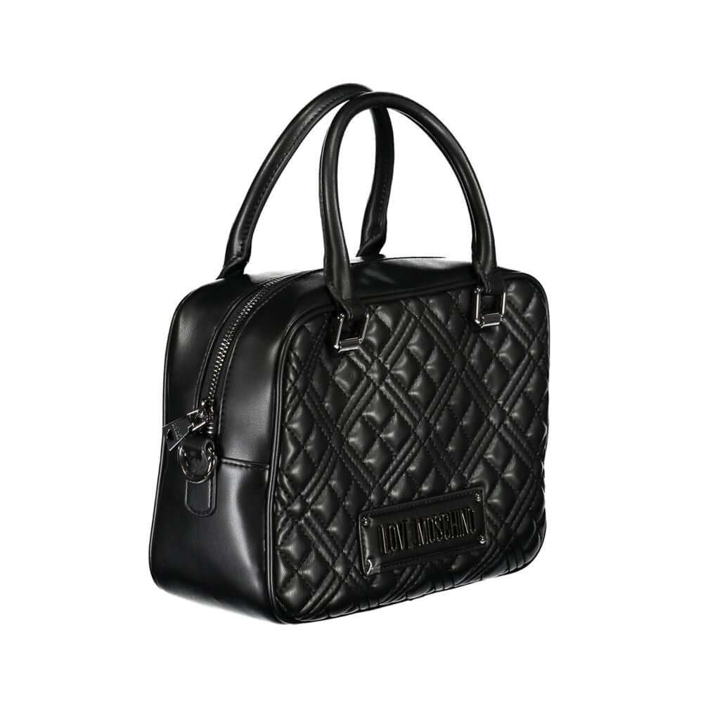Love Moschino Black Polyethylene Handbag with handles, shoulder strap, internal pockets, zip closure, and logo detail.