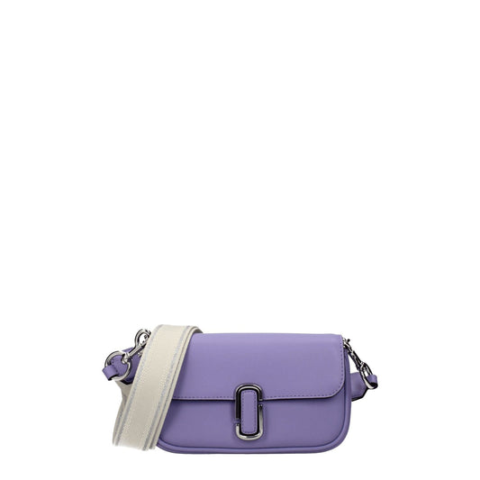Marc Jacobs Purple Leather Crossbody Bag with adjustable strap and button closure, featuring front and back logos, small casual size.