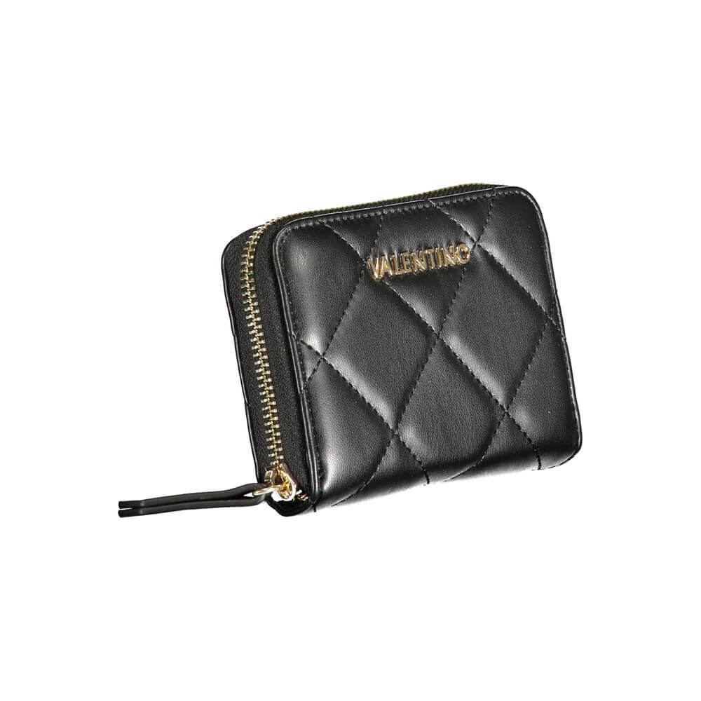 Mario Valentino Black Polyethylene Wallet with zip closure, 6 compartments, coin purse, card spaces, and contrasting details.