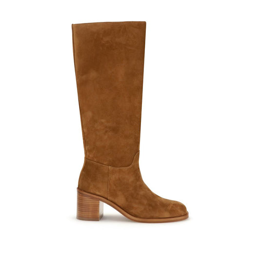 Stuart Weitzman Brown Calf Leather Bos Taurus Boots, knee-high suede with block heel, elegant and practical for everyday wear, AW25 style