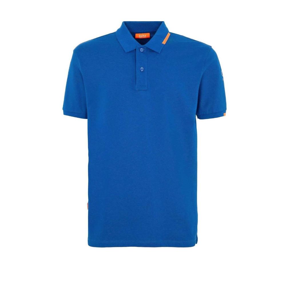 Suns Blue Cotton Polo Shirt with ribbed collar and logo on left sleeve, featuring a front button closure for casual style.