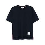 Thom Browne T-shirts and Polos Blue cotton t-shirt with signature grosgrain side tabs and RWB stripe detailing.