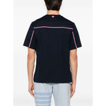Thom Browne T-shirts and Polos Blue with signature grosgrain stripe and oversized fit, back view of midnight blue cotton t-shirt