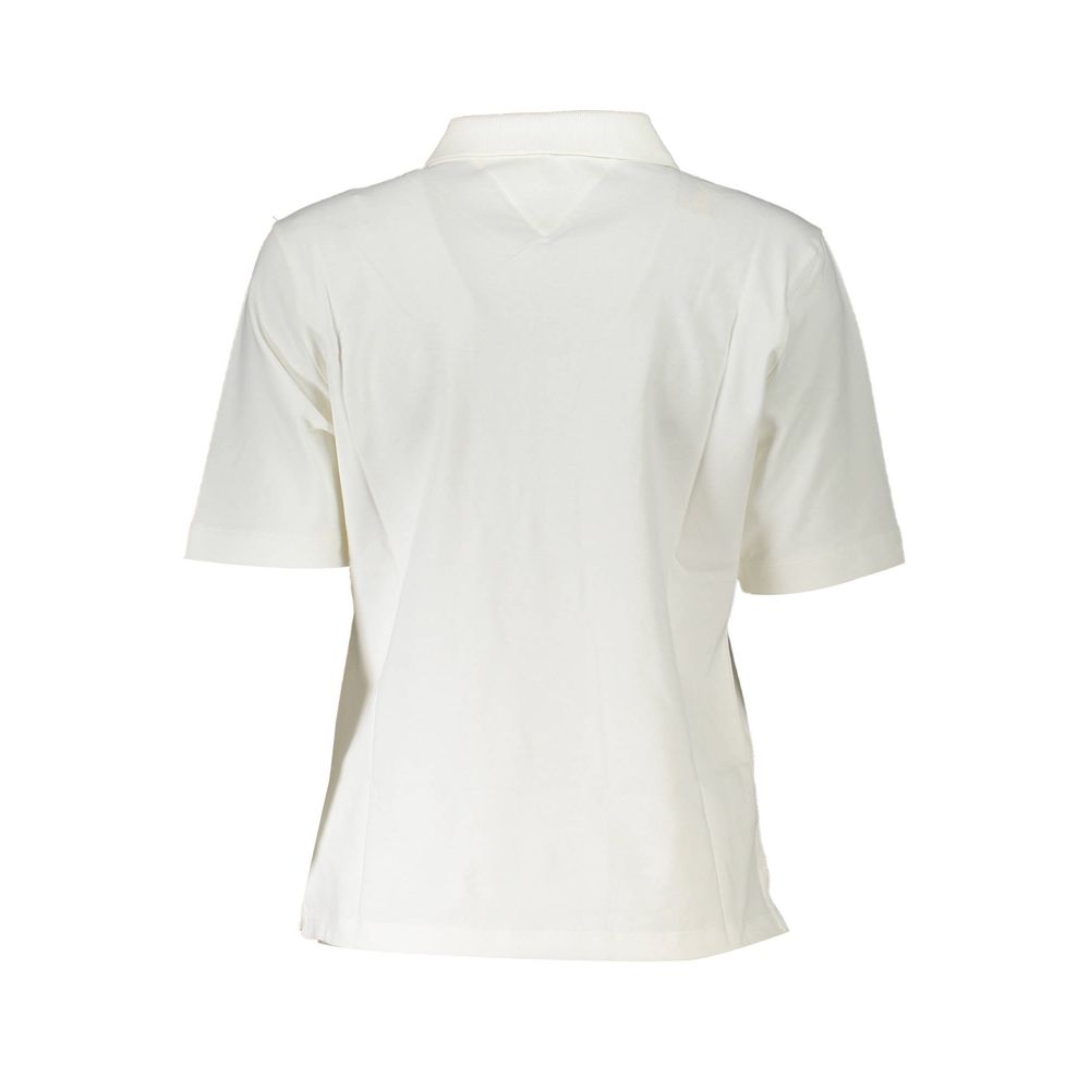 Back view of Tommy Hilfiger White Cotton Polo Shirt with short sleeves and embroidery, made of 95% organic cotton.