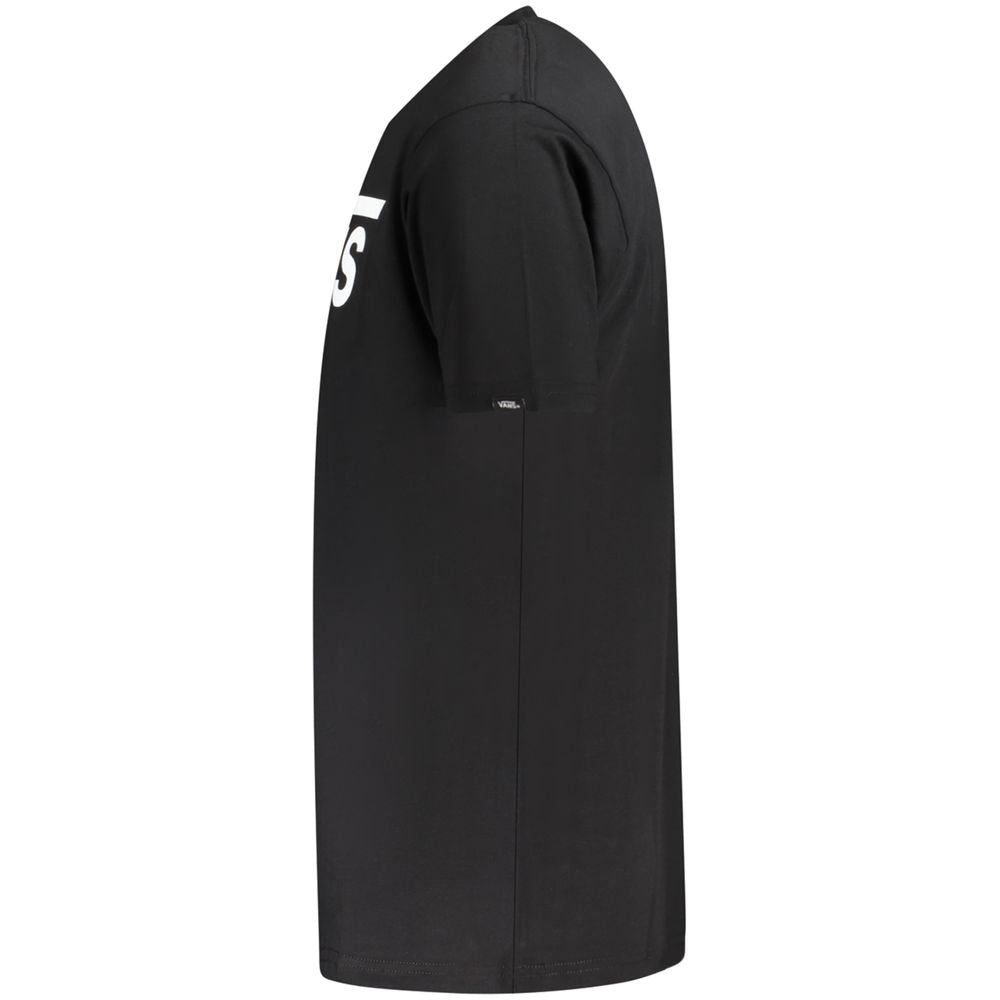 Vans Black Cotton T-Shirt with classic fit, short sleeves, and crew neck showing side profile with logo print.