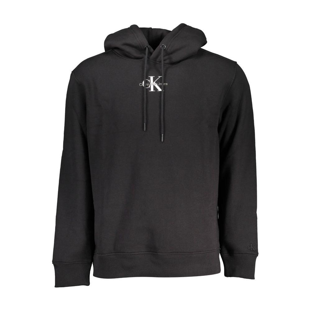 Calvin Klein sleek embroidered hooded sweatshirt with soft fleece lining and sustainable materials, featuring iconic logo.