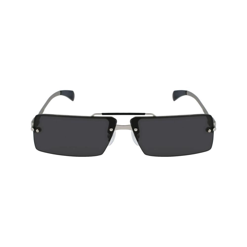 Front view of Ferragamo gray metal unisex sunglasses SF306S-042 with dark lenses. Measures 65/11/155mm. Stylish eyewear for sun protection.