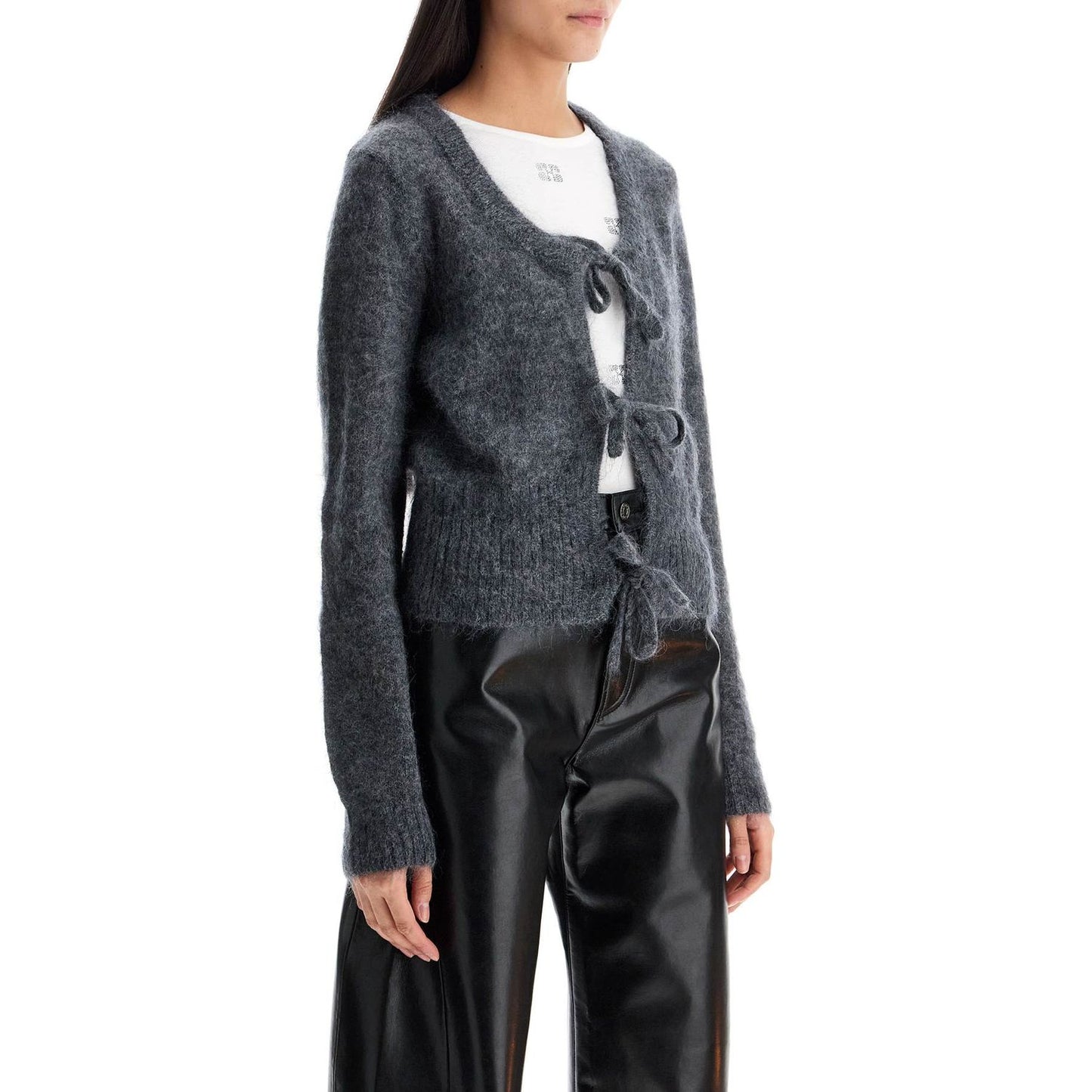 Ganni mohair cardigan with bow accents